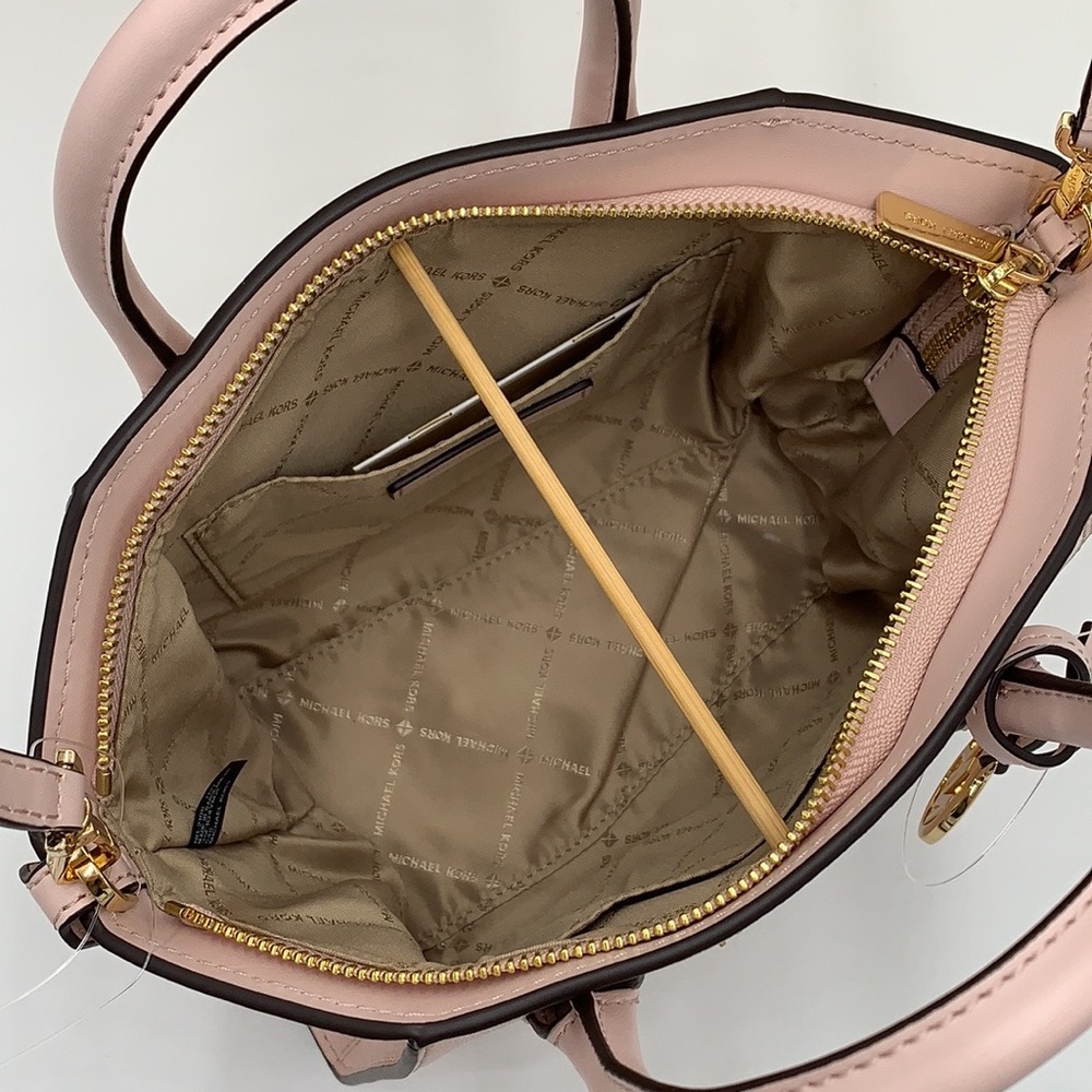 Michael Kors Avril Small Leather Top-Zip Satchel Powder Blush color - Picture 13 of 16